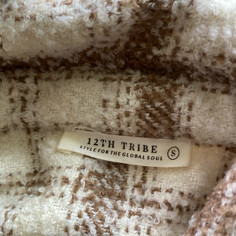 12TH TRIBE Beige Plaid Textured Collared Button Down Trench Jacket Coat Sz S - Picture 5 of 6